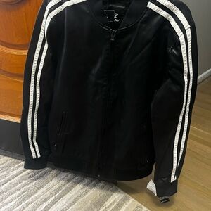 NWT Men’s Rocawear Black Bomber Jacket with White Stripes